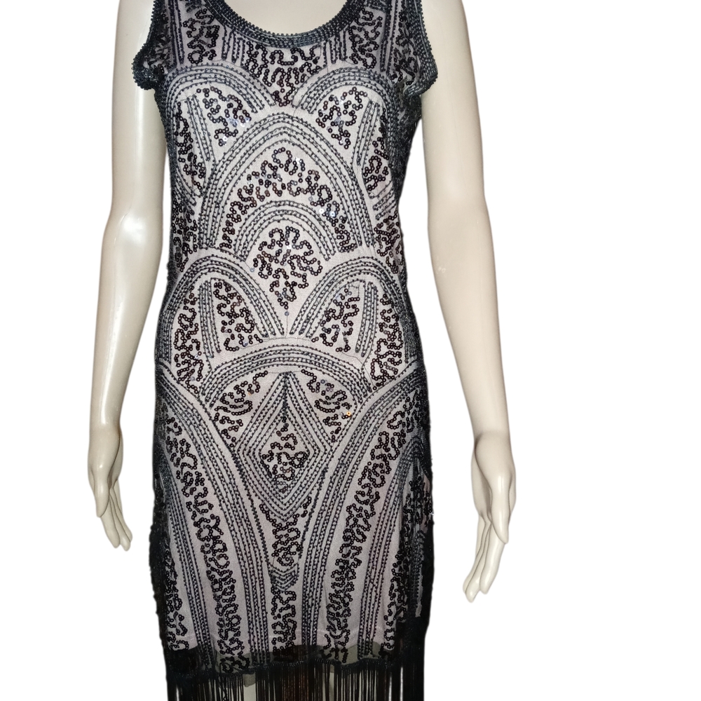 Elegant Black and White Beaded Dress